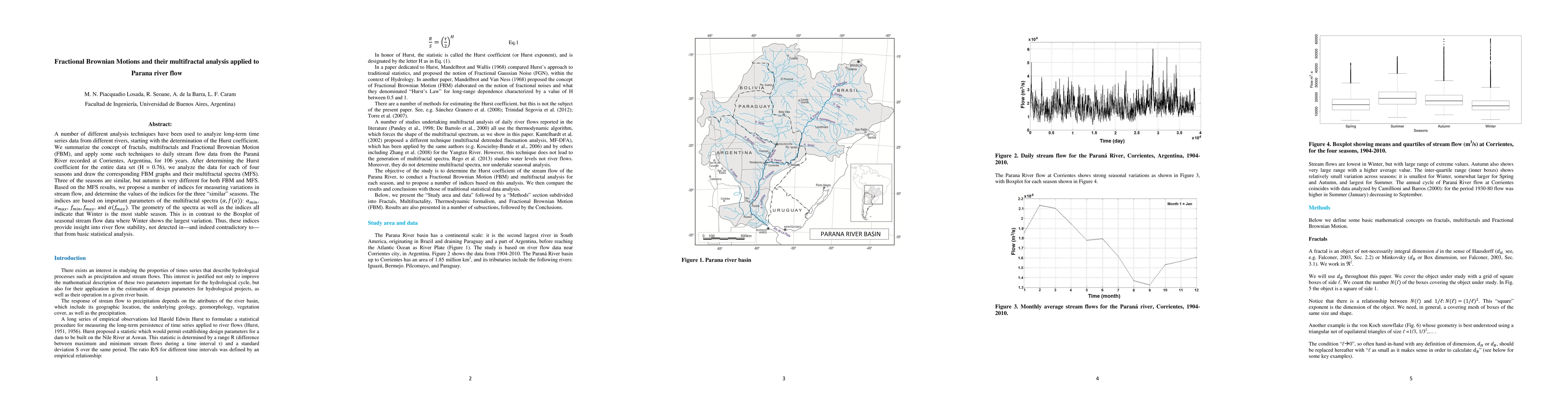 Thumbnail for Fractional Brownian Motions and their multifractal analysis applied to
  Parana river flow
