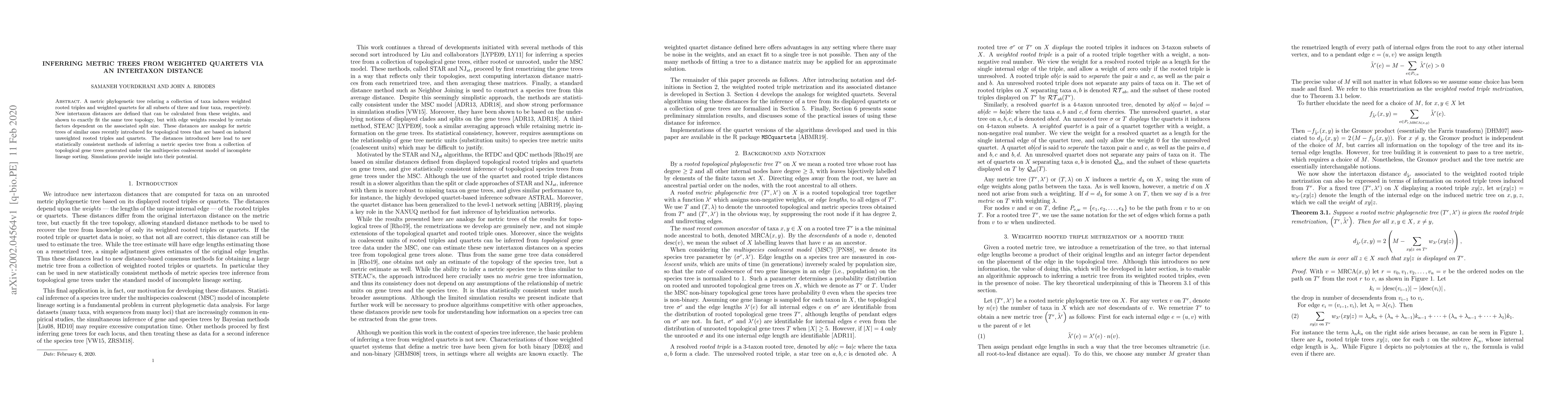 Thumbnail for Inferring metric trees from weighted quartets via an intertaxon distance