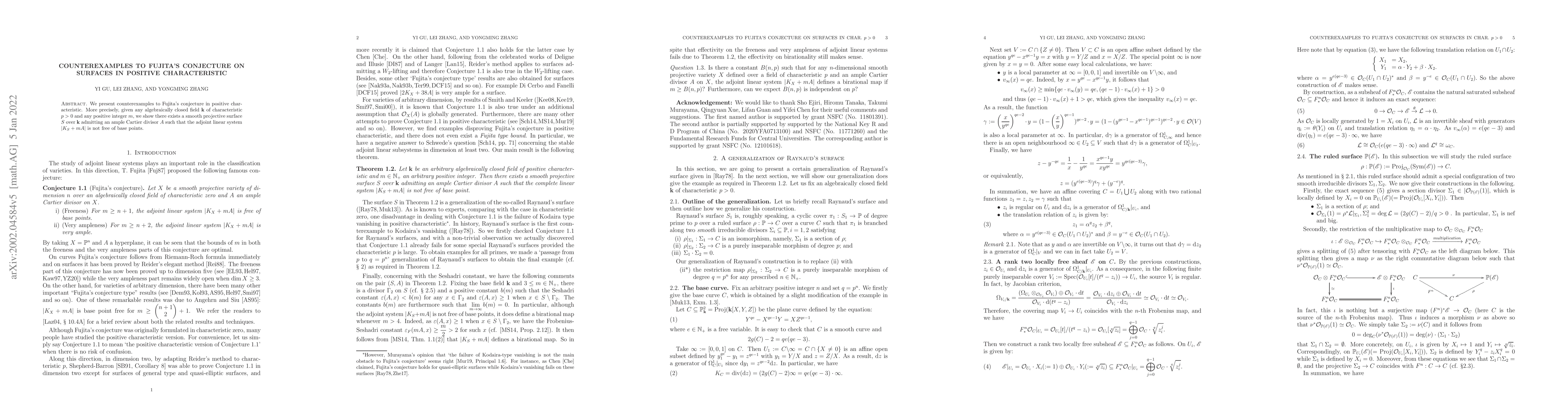 Thumbnail for Counterexamples to Fujita's conjecture on surfaces in positive
  characteristic