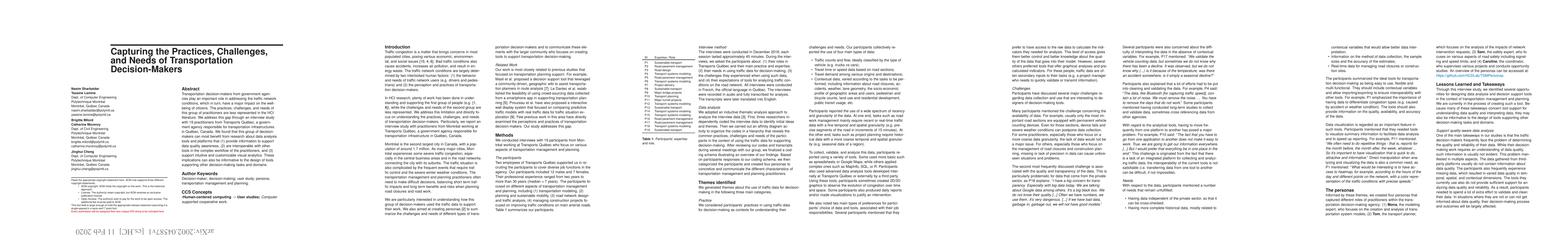 Thumbnail for Capturing the Practices, Challenges, and Needs of Transportation
  Decision-Makers