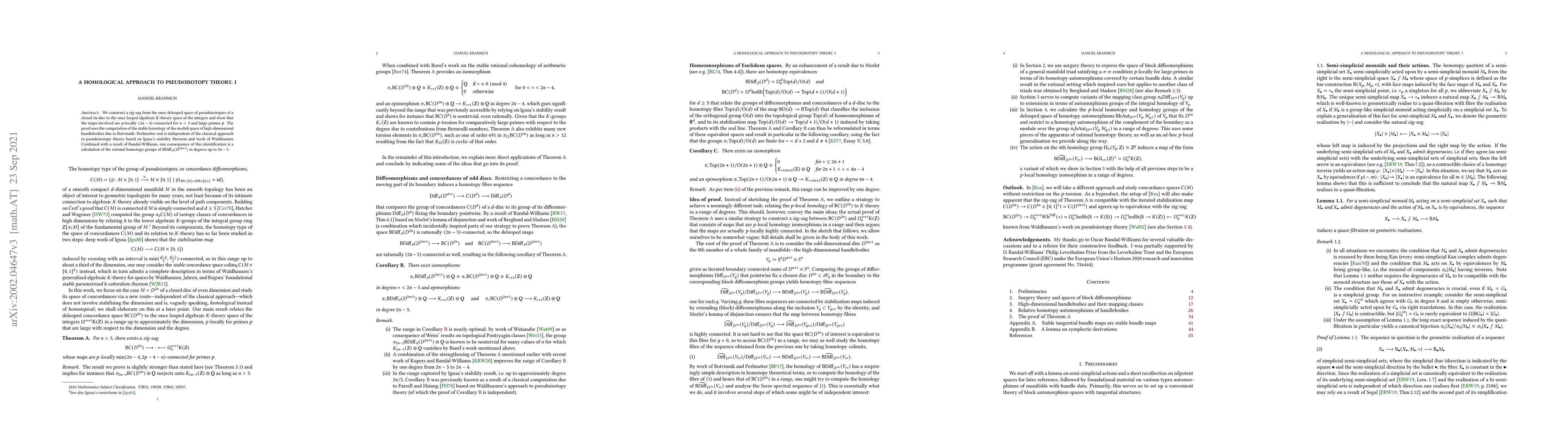 Thumbnail for A homological approach to pseudoisotopy theory. I