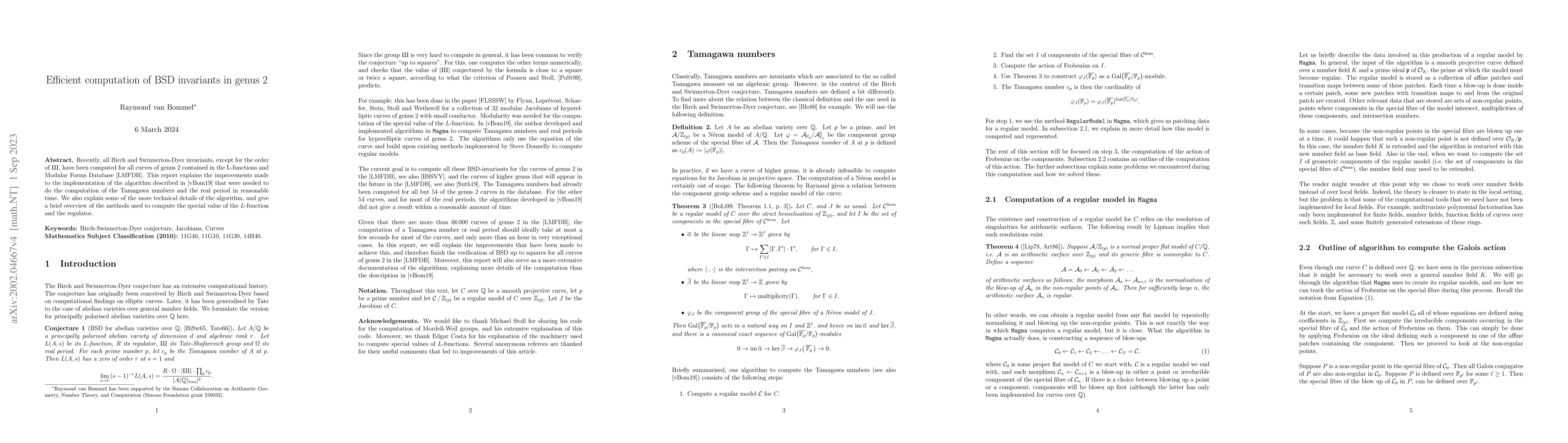 Thumbnail for Efficient computation of BSD invariants in genus 2
