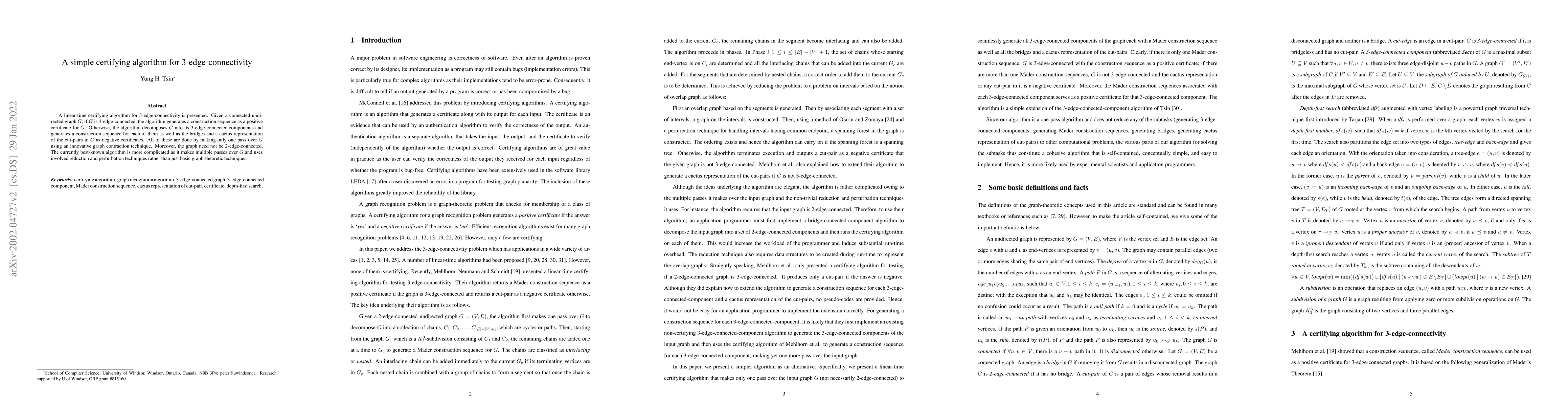 Thumbnail for A simple certifying algorithm for 3-edge-connectivity