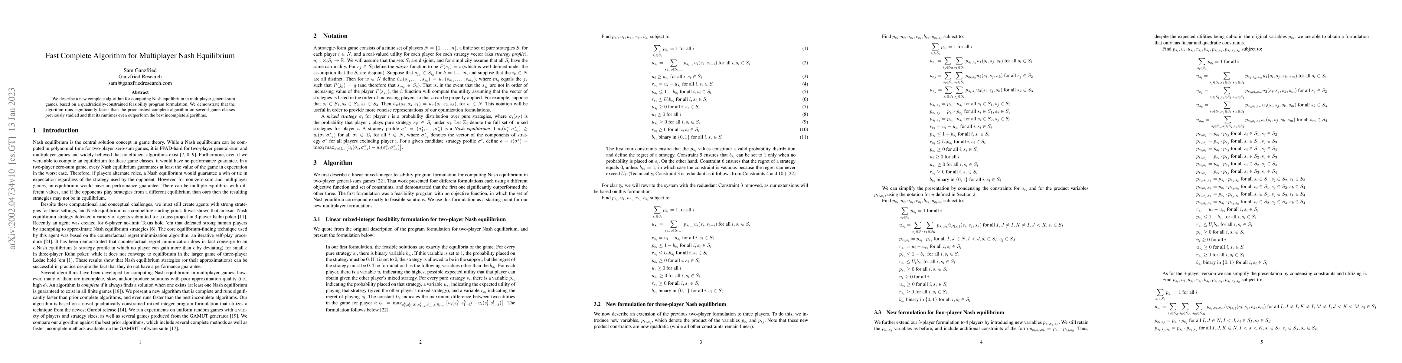 Thumbnail for Fast Complete Algorithm for Multiplayer Nash Equilibrium