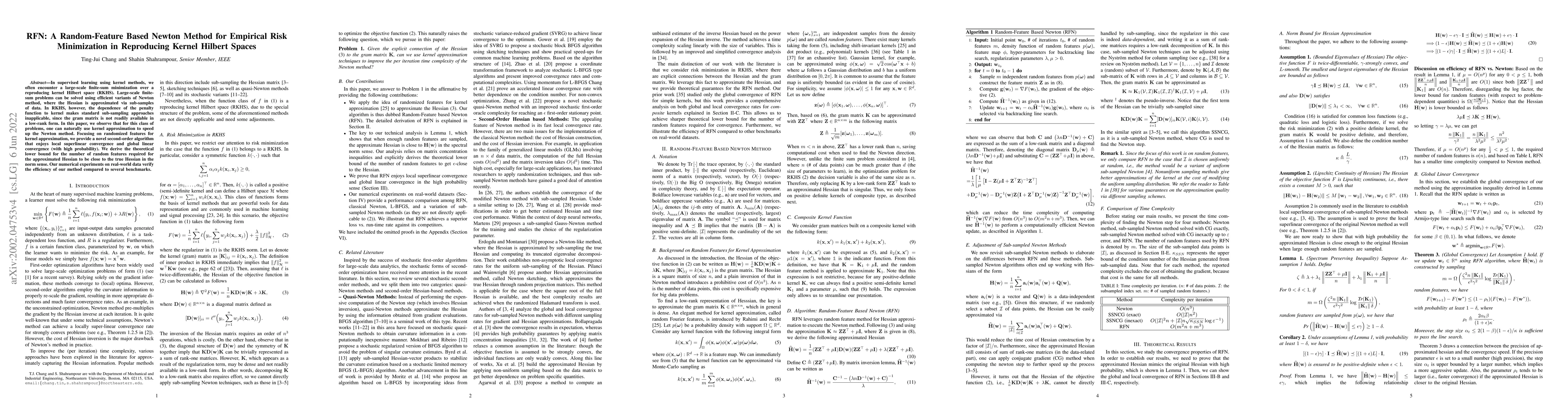 Thumbnail for RFN: A Random-Feature Based Newton Method for Empirical Risk
  Minimization in Reproducing Kernel Hilbert Spaces