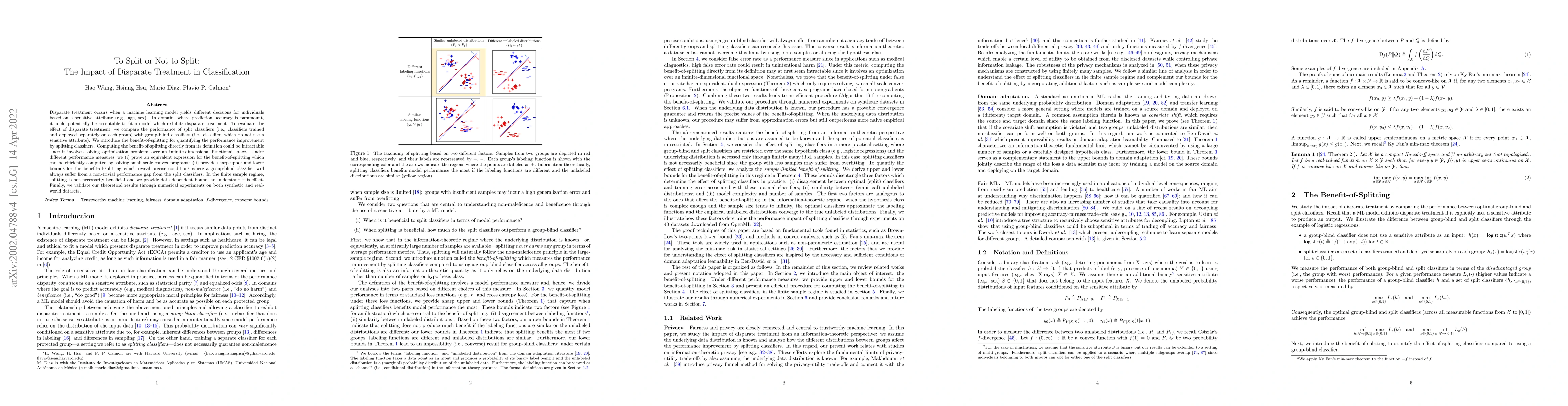 Thumbnail for To Split or Not to Split: The Impact of Disparate Treatment in
  Classification