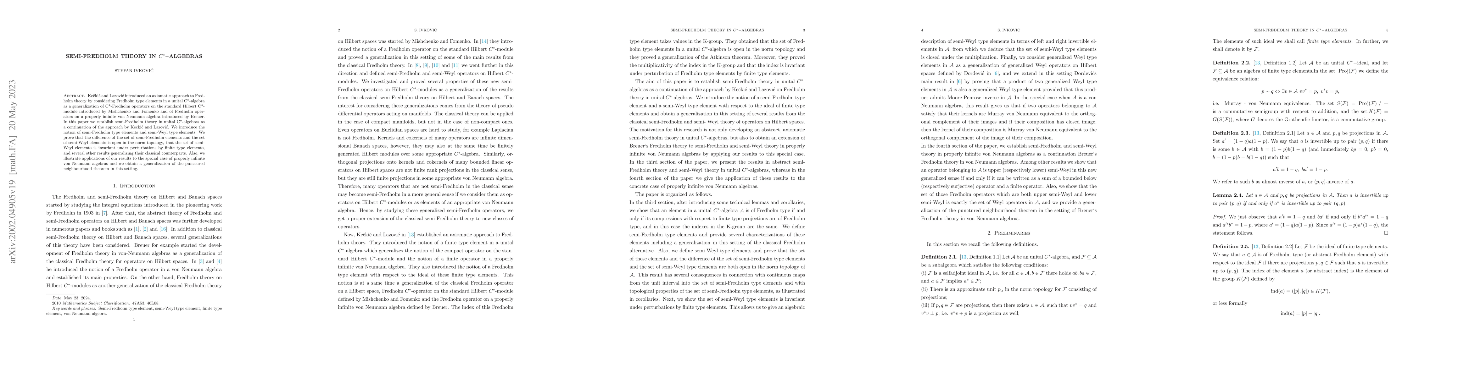 Thumbnail for Semi-Fredholm theory in C*-algebras