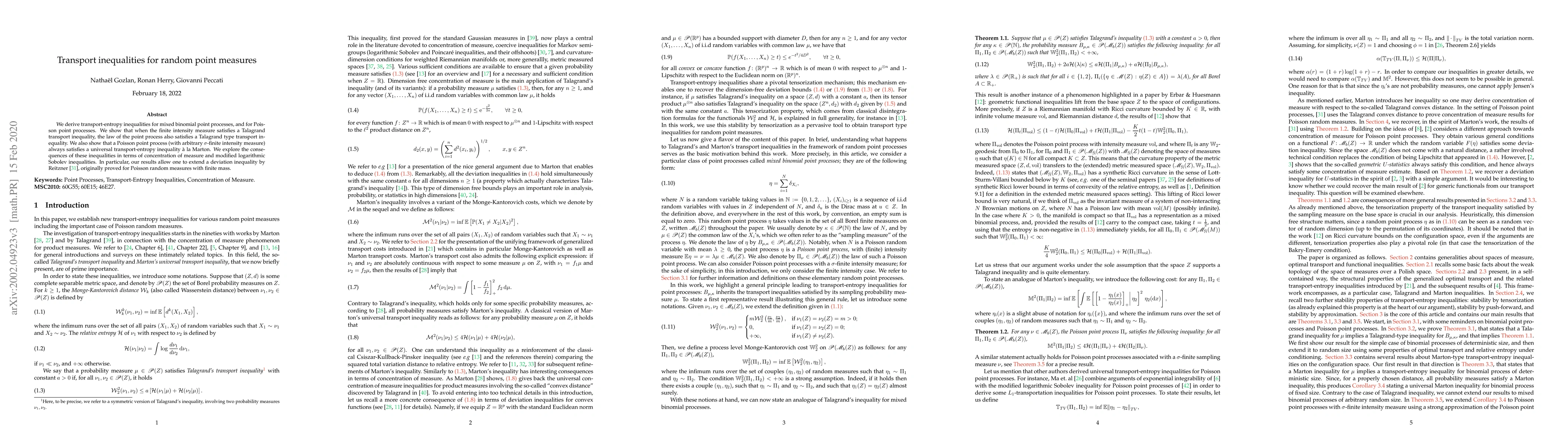 Thumbnail for Transport inequalities for random point measures
