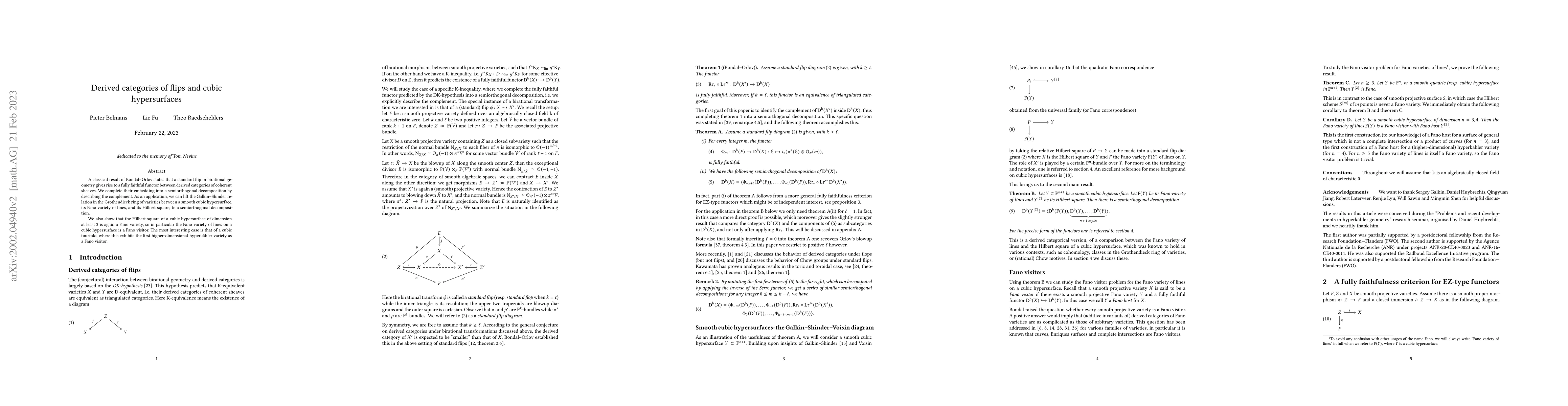 Thumbnail for Derived categories of flips and cubic hypersurfaces