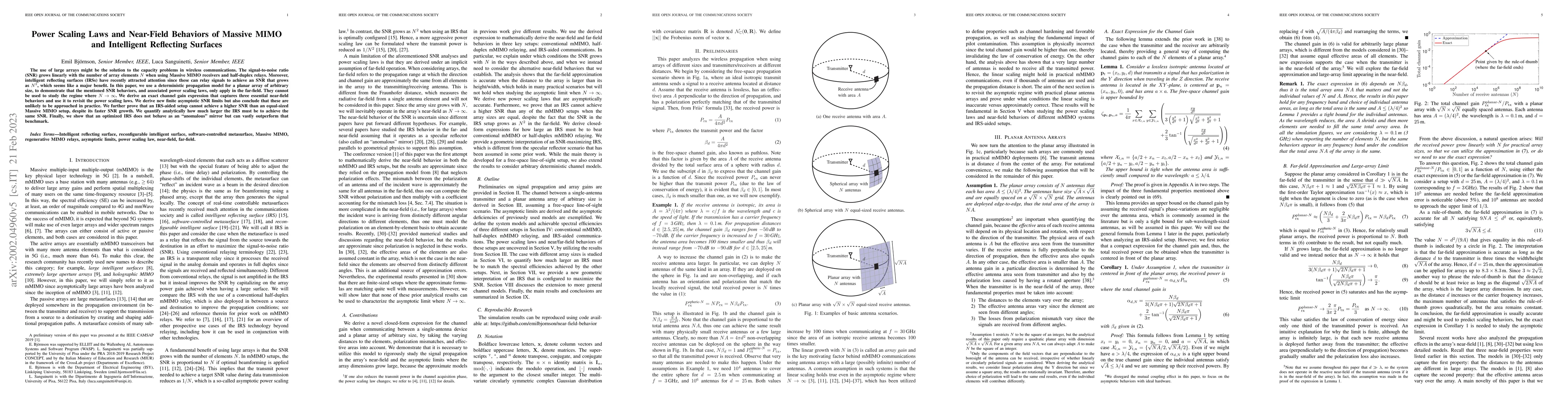 Thumbnail for Power Scaling Laws and Near-Field Behaviors of Massive MIMO and
  Intelligent Reflecting Surfaces
