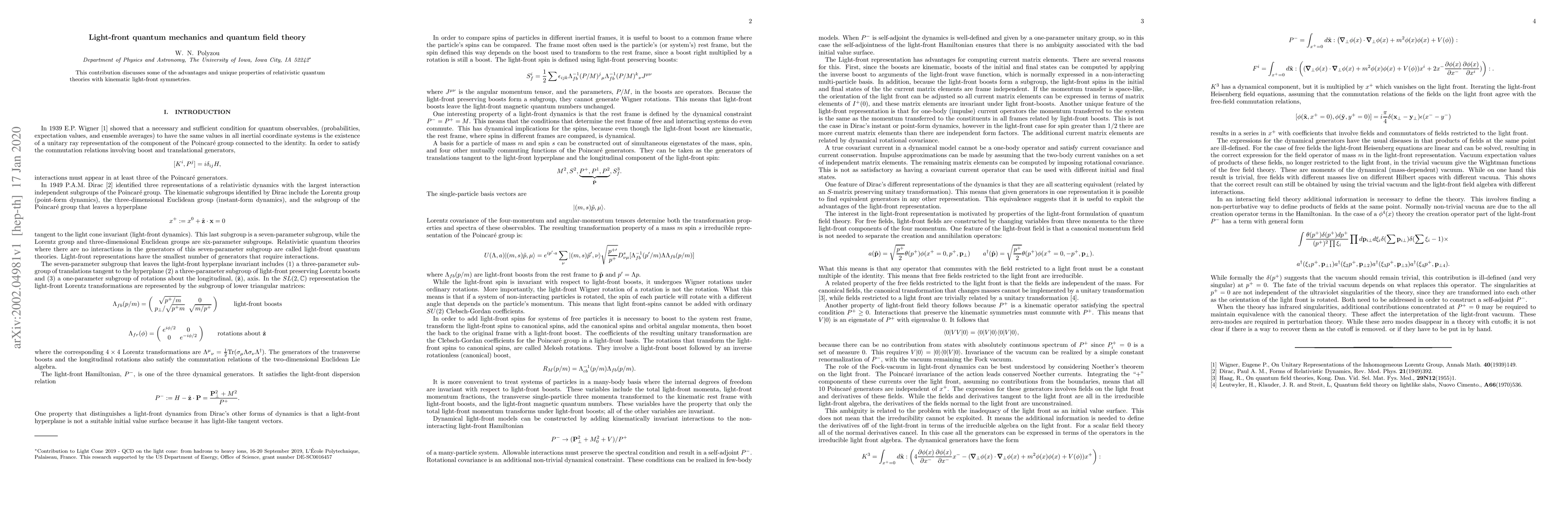 Thumbnail for Light-front quantum mechanics and quantum field theory