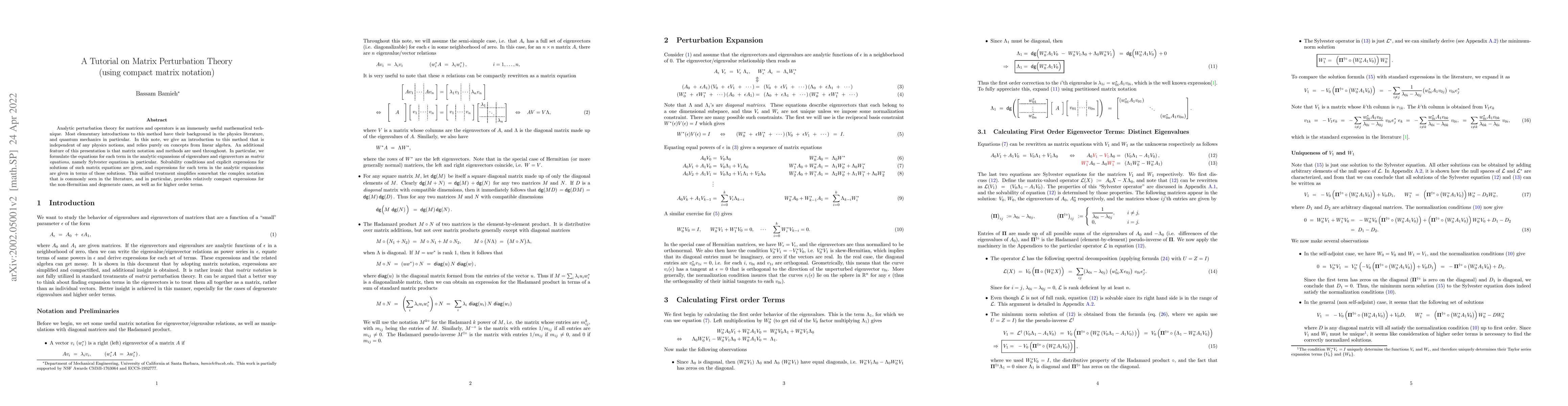 Thumbnail for A Tutorial on Matrix Perturbation Theory (using compact matrix notation)