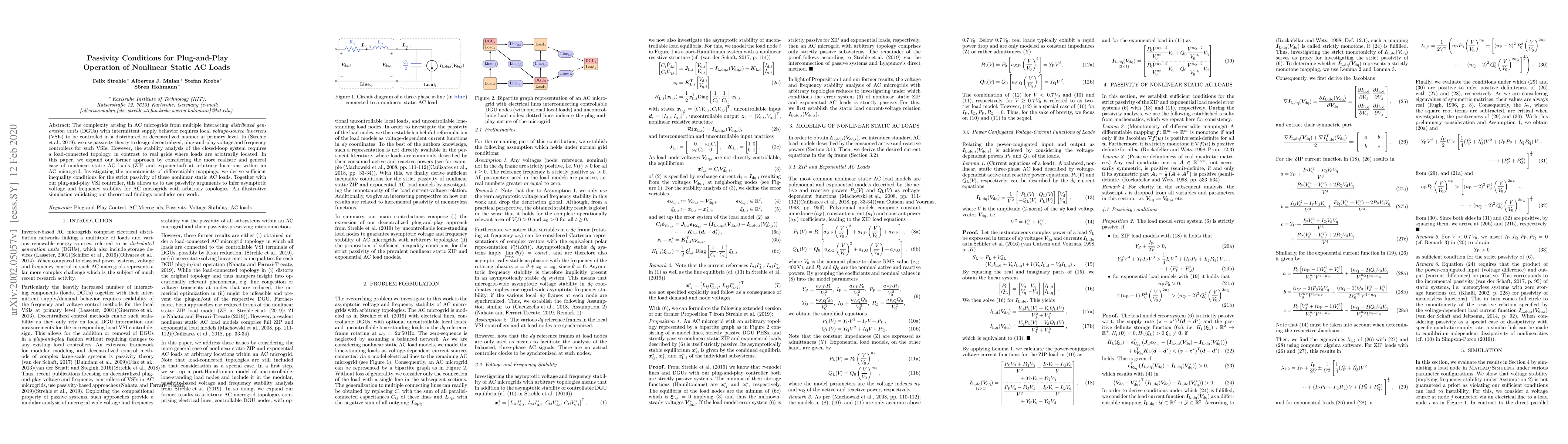 Thumbnail for Passivity Conditions for Plug-and-Play Operation of Nonlinear Static AC
  Loads