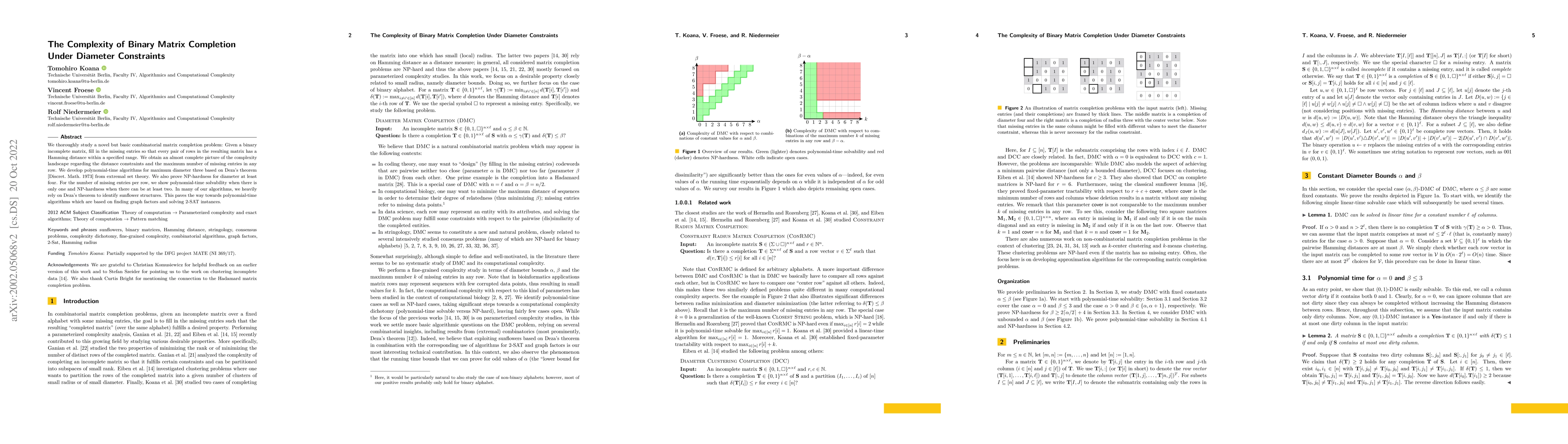 Thumbnail for The Complexity of Binary Matrix Completion Under Diameter Constraints