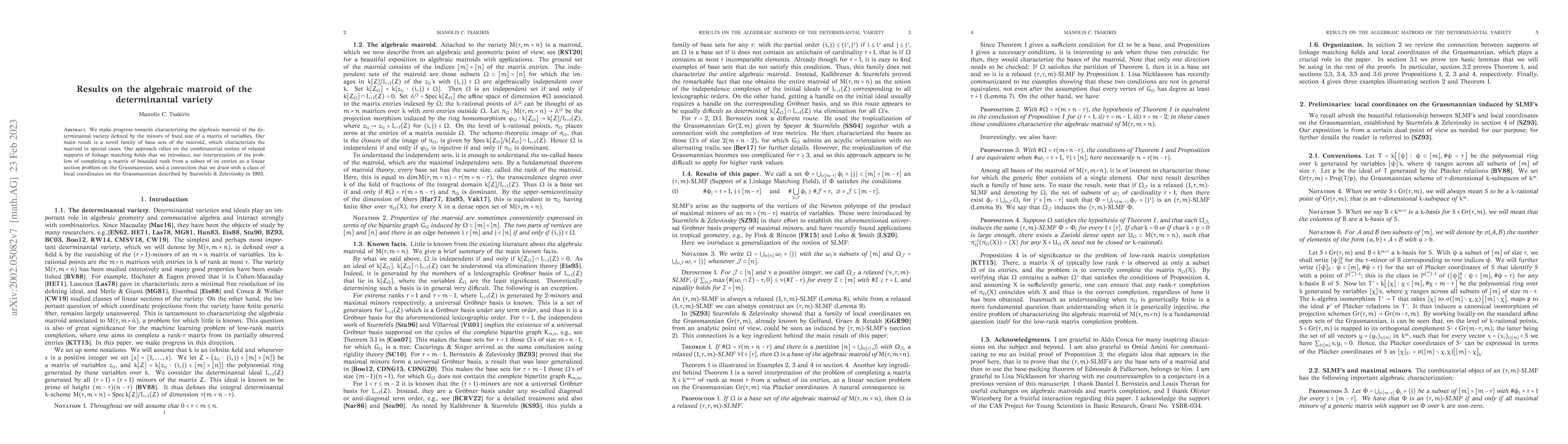 Thumbnail for Results on the algebraic matroid of the determinantal variety