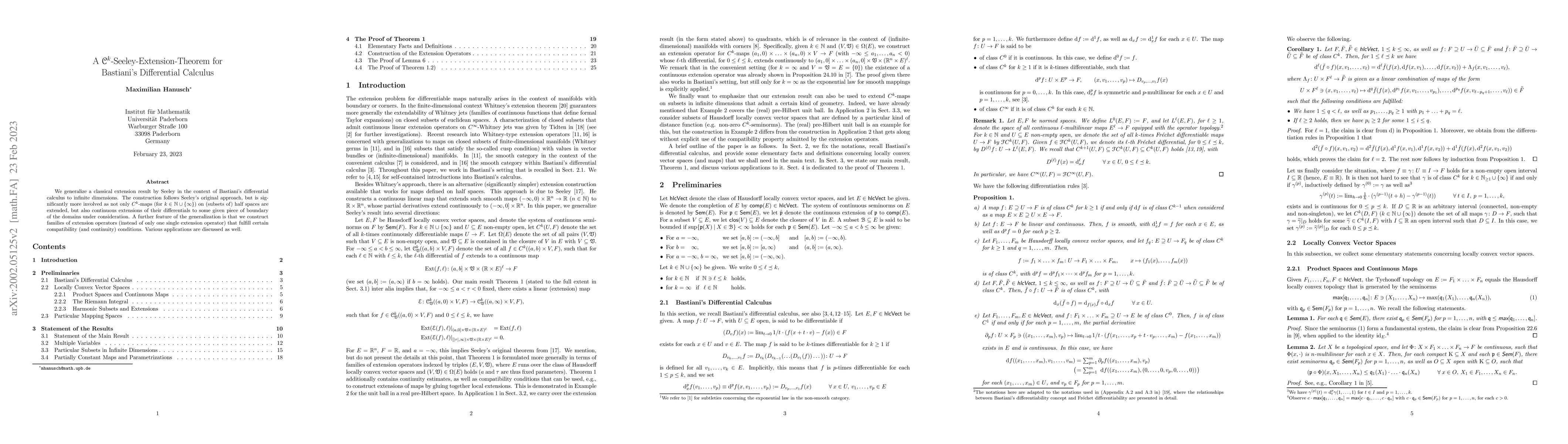 Thumbnail for A $\mathcal{C}^k$-Seeley-Extension-Theorem for Bastiani's Differential
  Calculus
