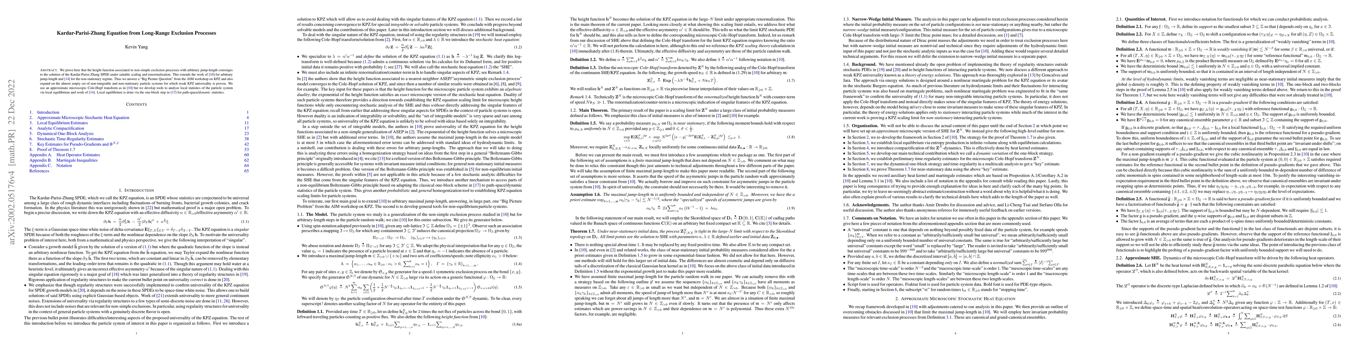 Thumbnail for Kardar-Parisi-Zhang Equation from Long-Range Exclusion Processes