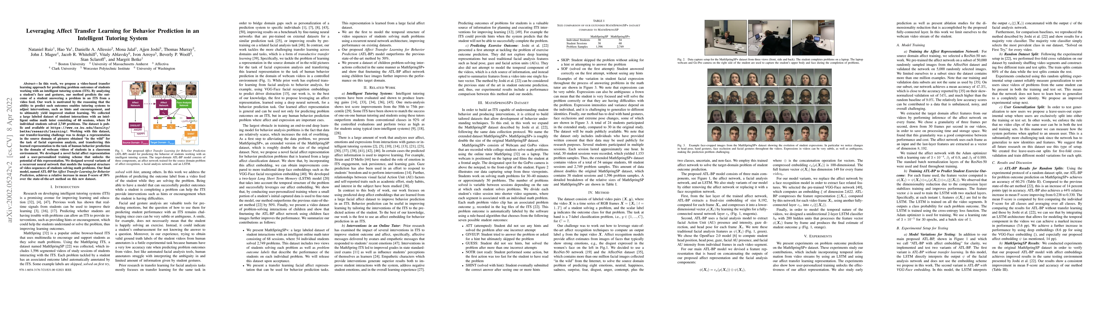 Thumbnail for Leveraging Affect Transfer Learning for Behavior Prediction in an
  Intelligent Tutoring System