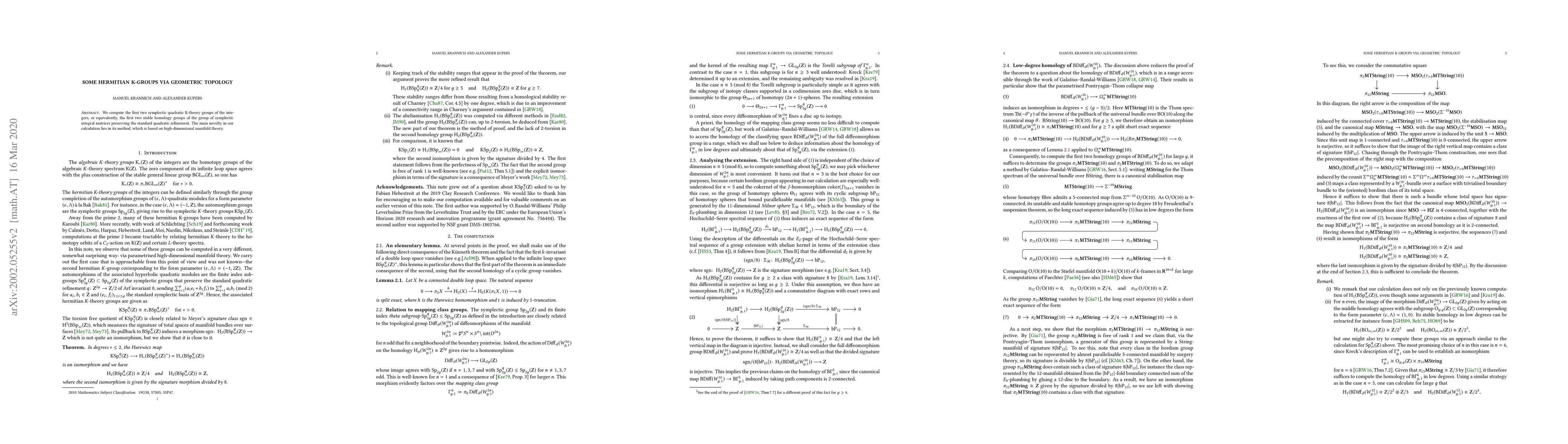 Thumbnail for Some Hermitian K-groups via geometric topology