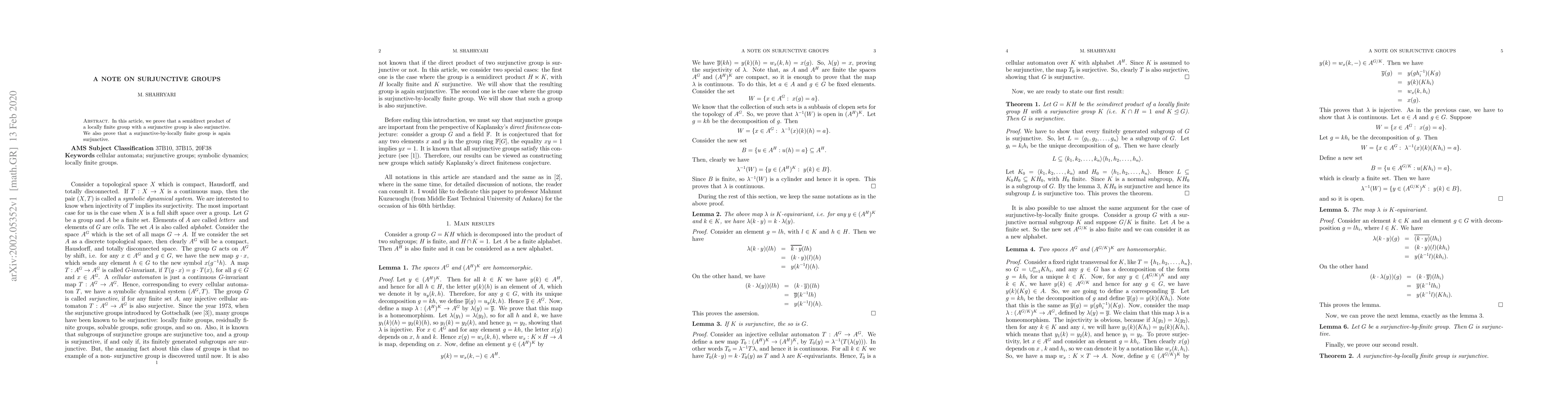 Thumbnail for A note on surjunctive groups