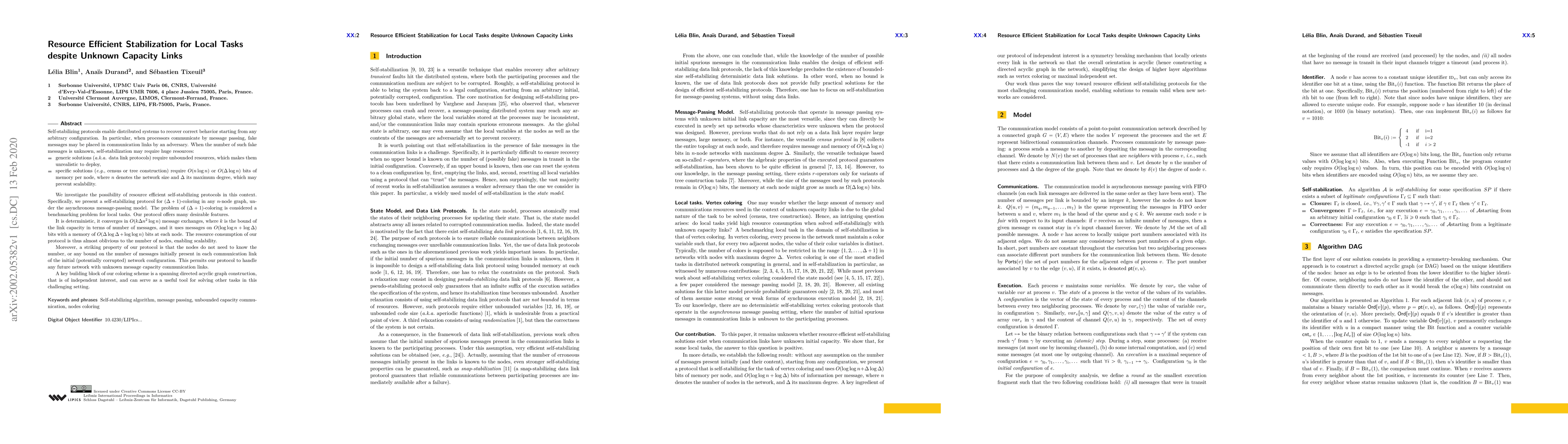 Thumbnail for Ressource Efficient Stabilization for Local Tasks despite Unknown
  Capacity Links