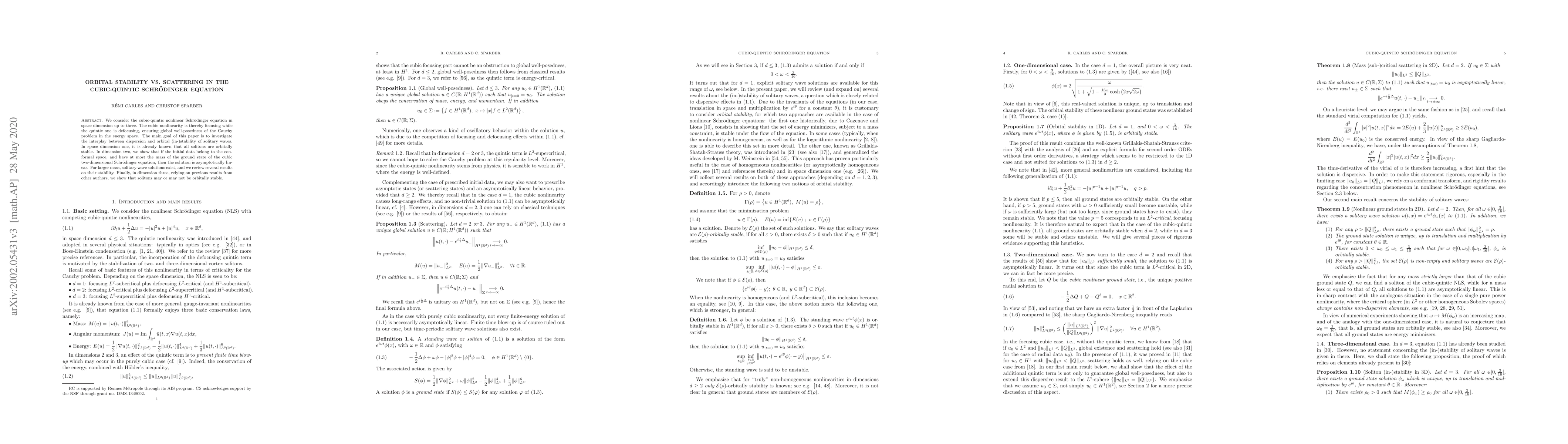 Thumbnail for Orbital stability vs. scattering in the cubic-quintic Schrodinger
  equation