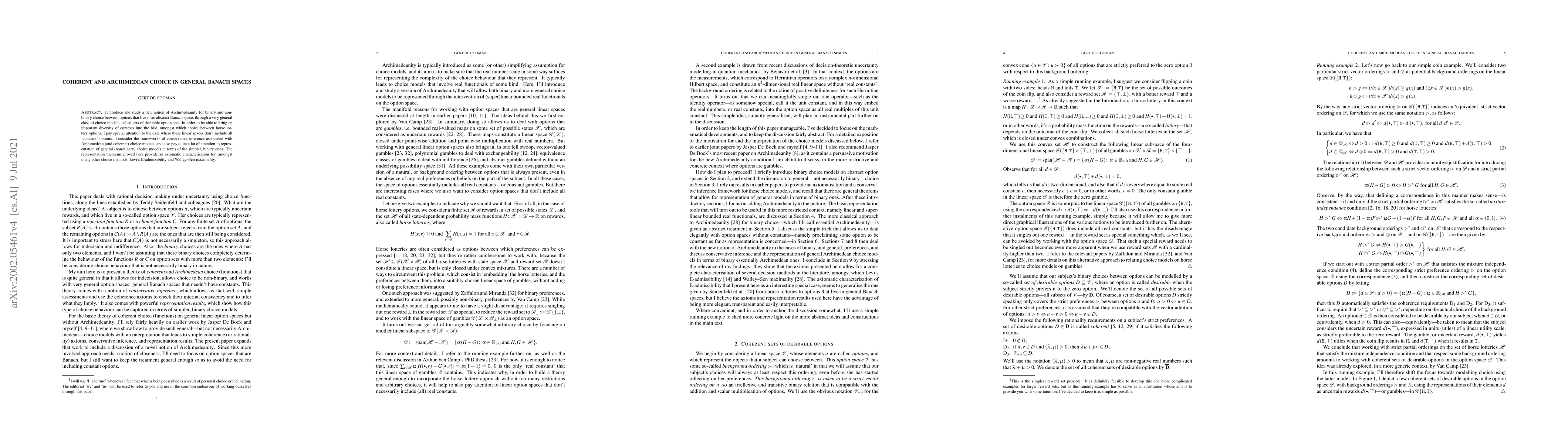 Thumbnail for Coherent and Archimedean choice in general Banach spaces