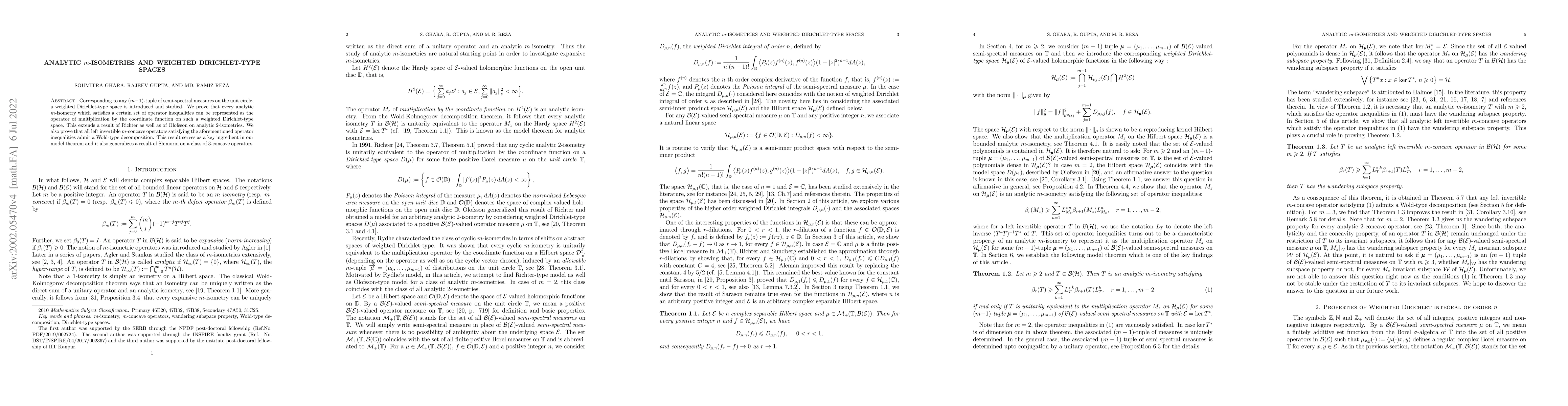 Thumbnail for Analytic m-isometries and weighted Dirichlet-type spaces
