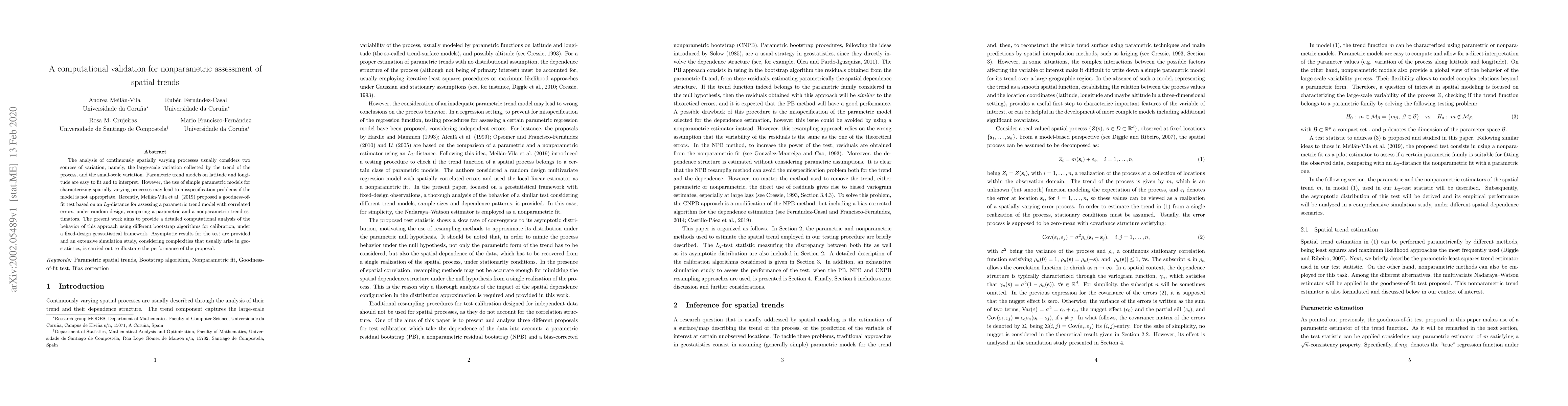 Thumbnail for A computational validation for nonparametric assessment of spatial
  trends