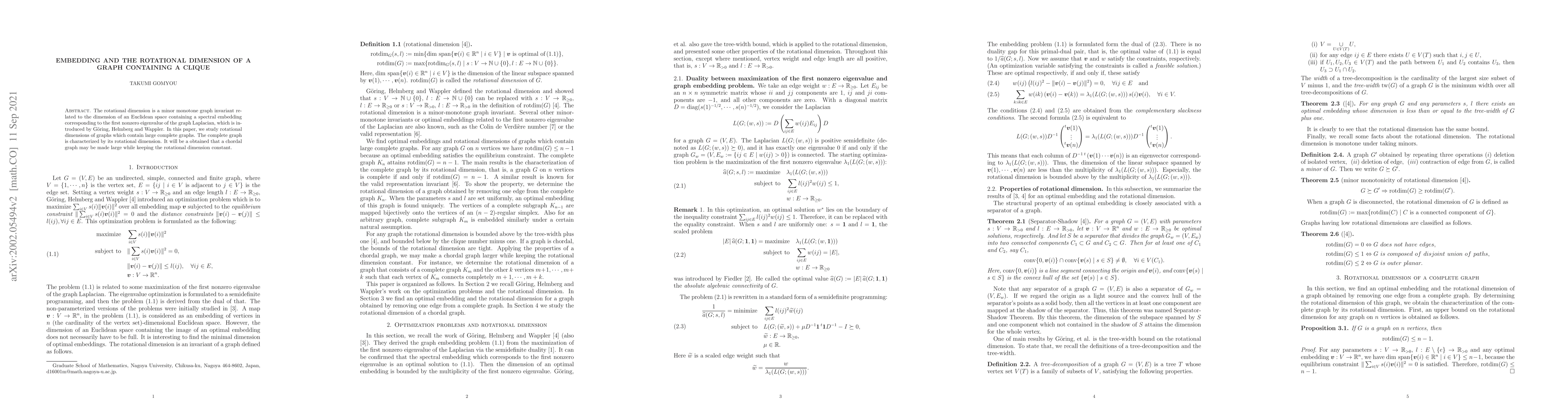 Thumbnail for Embedding and the rotational dimension of a graph containing a clique