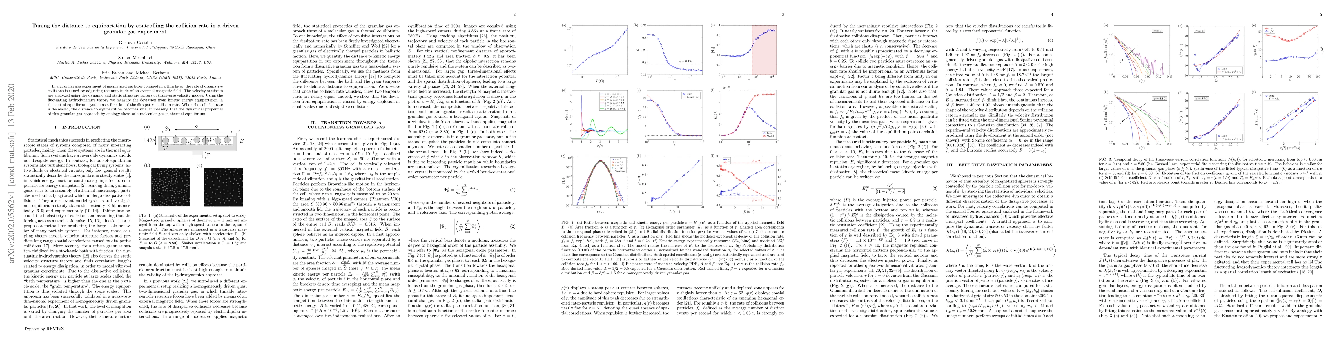 Thumbnail for Tuning the distance to the equipartition by controlling the collision
  rate in a driven granular gas experiment