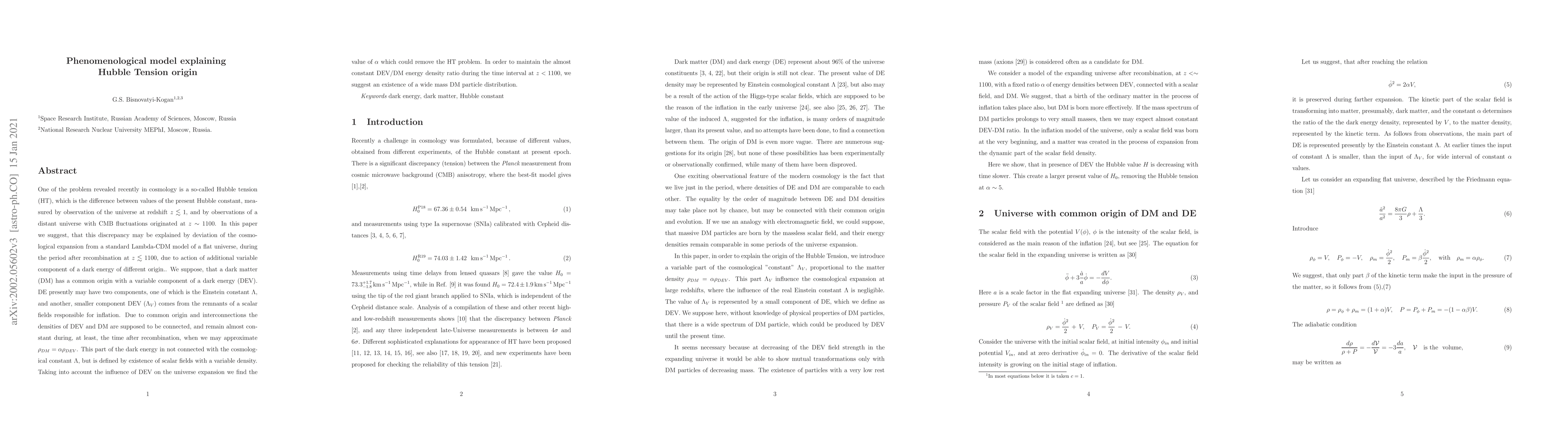 Thumbnail for Phenomenological model explaining Hubble Tension origin