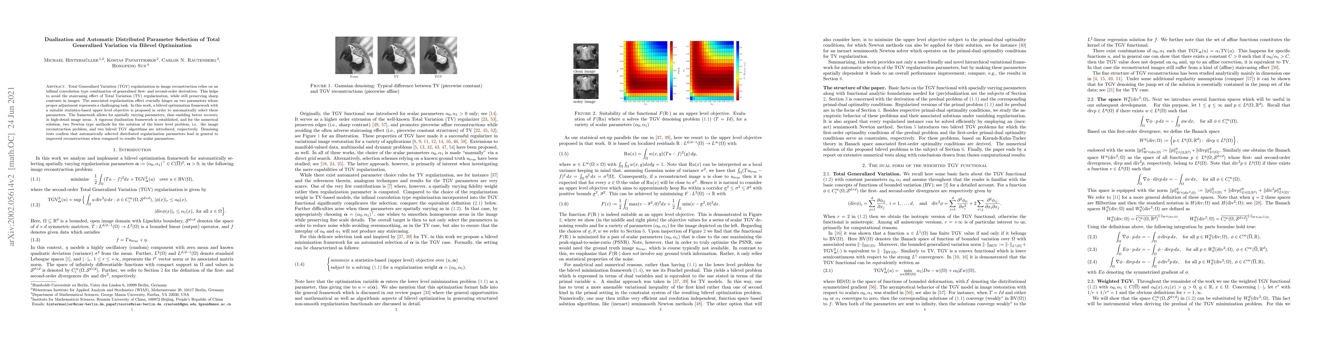 Thumbnail for Dualization and Automatic Distributed Parameter Selection of Total
  Generalized Variation via Bilevel Optimization