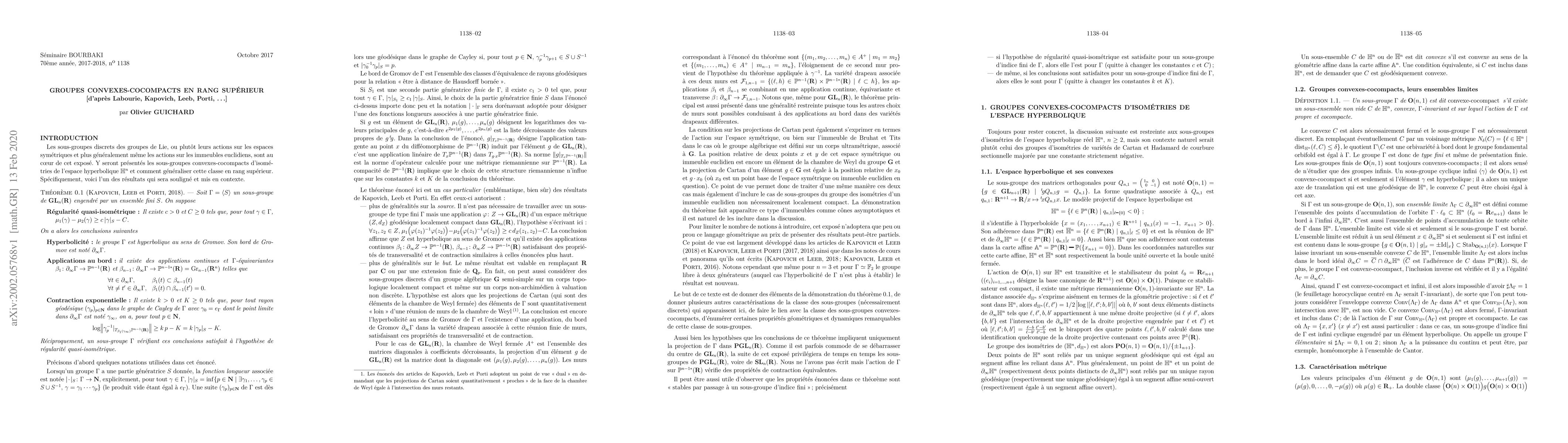 Thumbnail for Groupes convexes-cocompacts en rang sup\'erieur