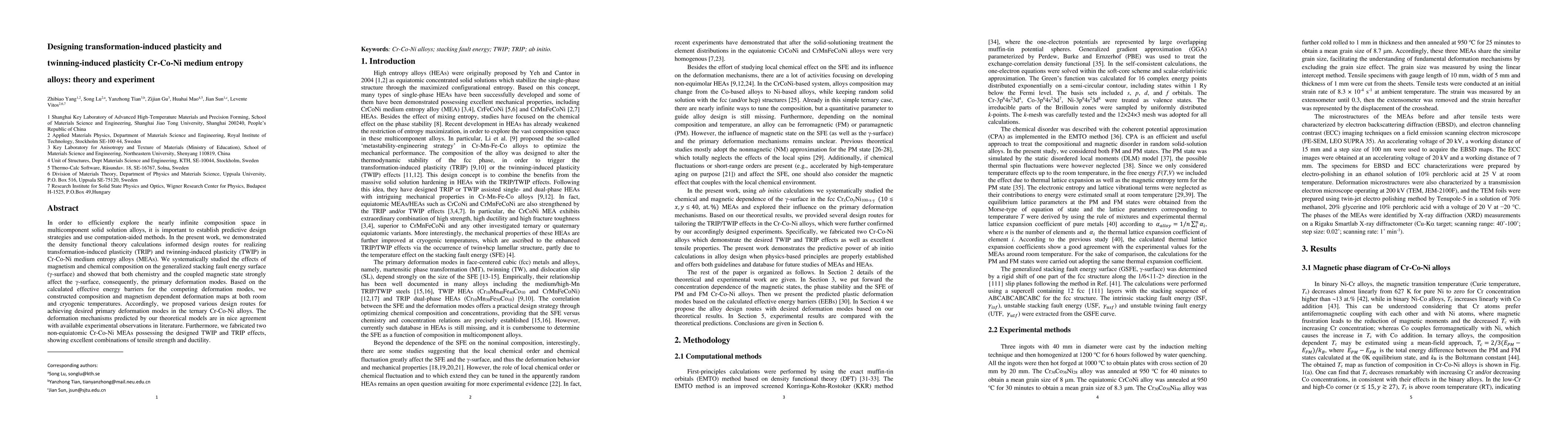 Thumbnail for Designing transformation-induced plasticity and twinning-induced
  plasticity Cr-Co-Ni medium entropy alloys: theory and experiment