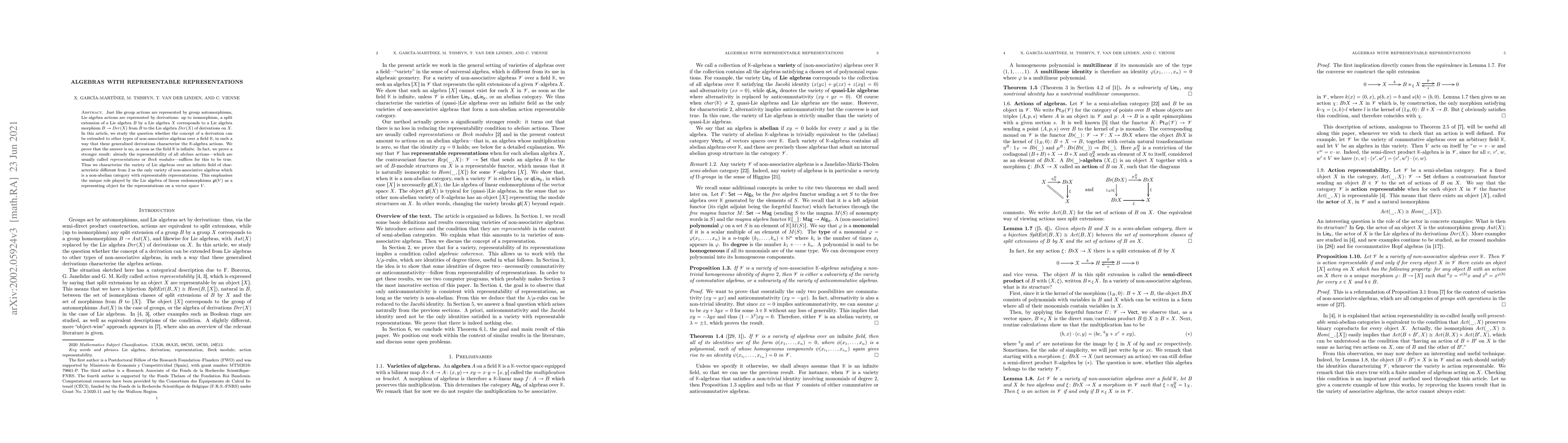 Thumbnail for Algebras with representable representations