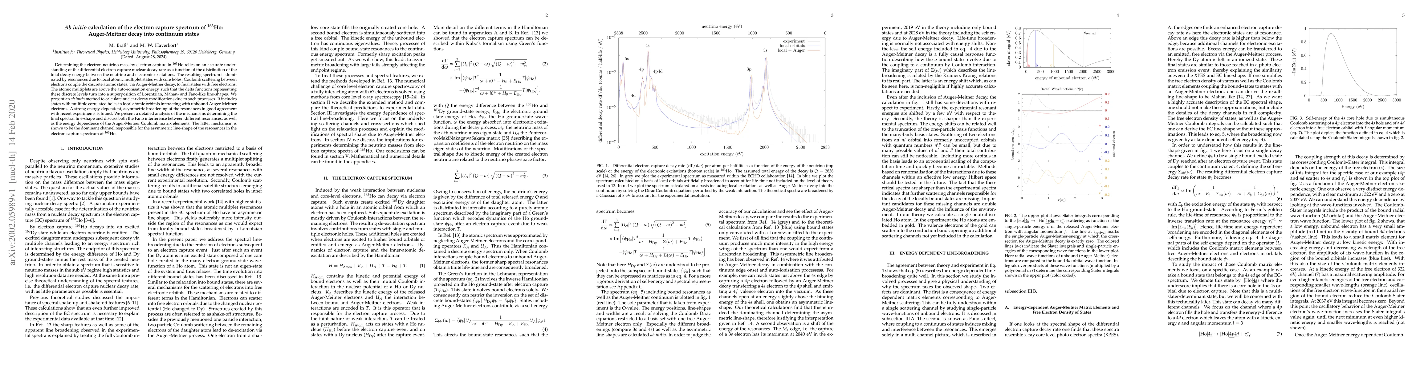 Thumbnail for Ab initio calculation of the electron capture spectrum of 163Ho:
  Auger-Meitner decay into continuum states