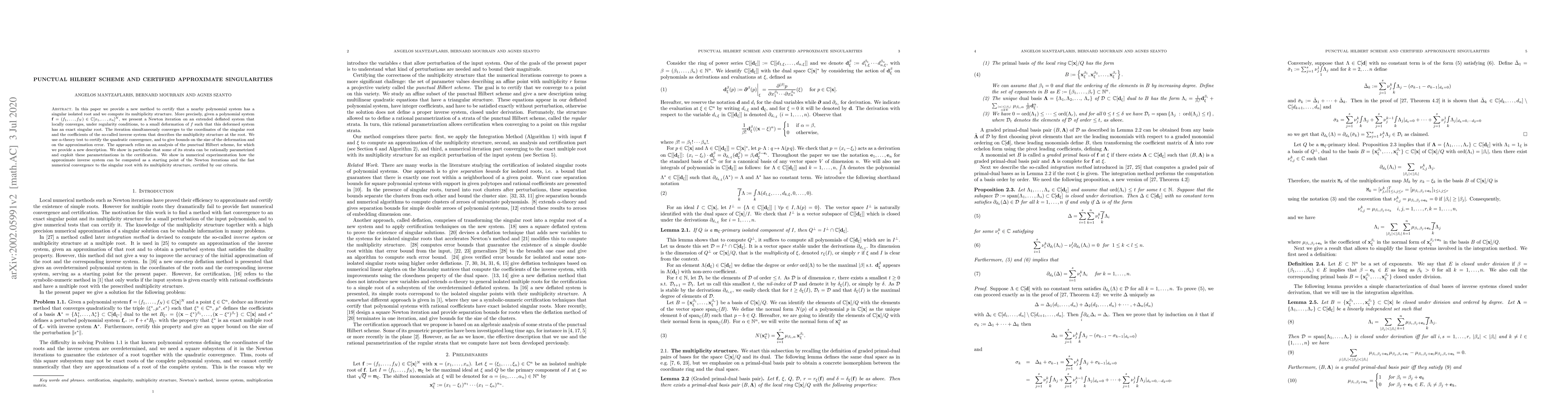 Thumbnail for Punctual Hilbert Schemes and Certified Approximate Singularities