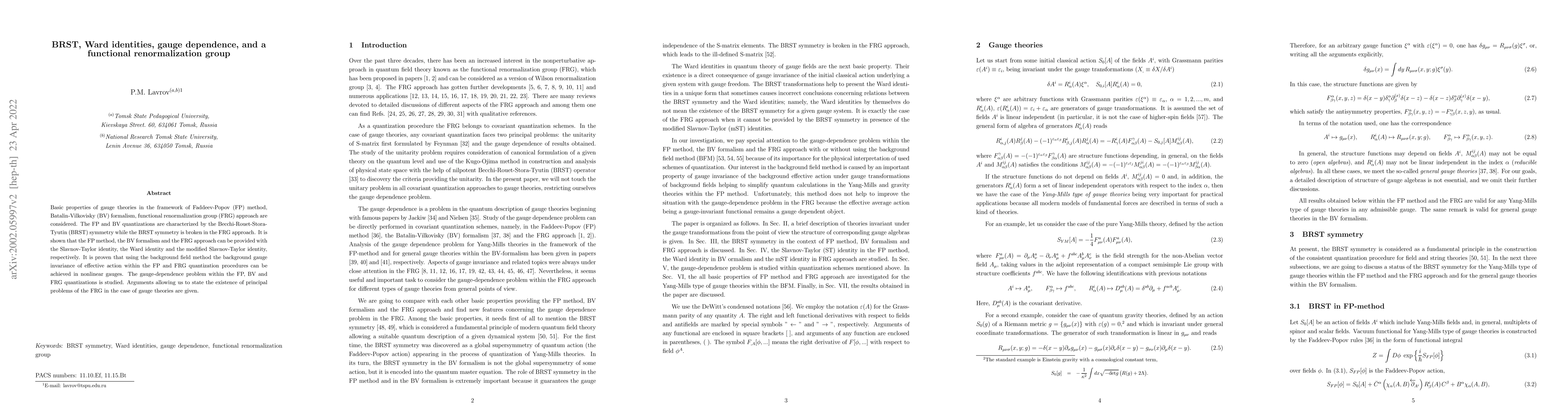 Thumbnail for BRST, Ward identities, gauge dependence, and a functional
  renormalization group