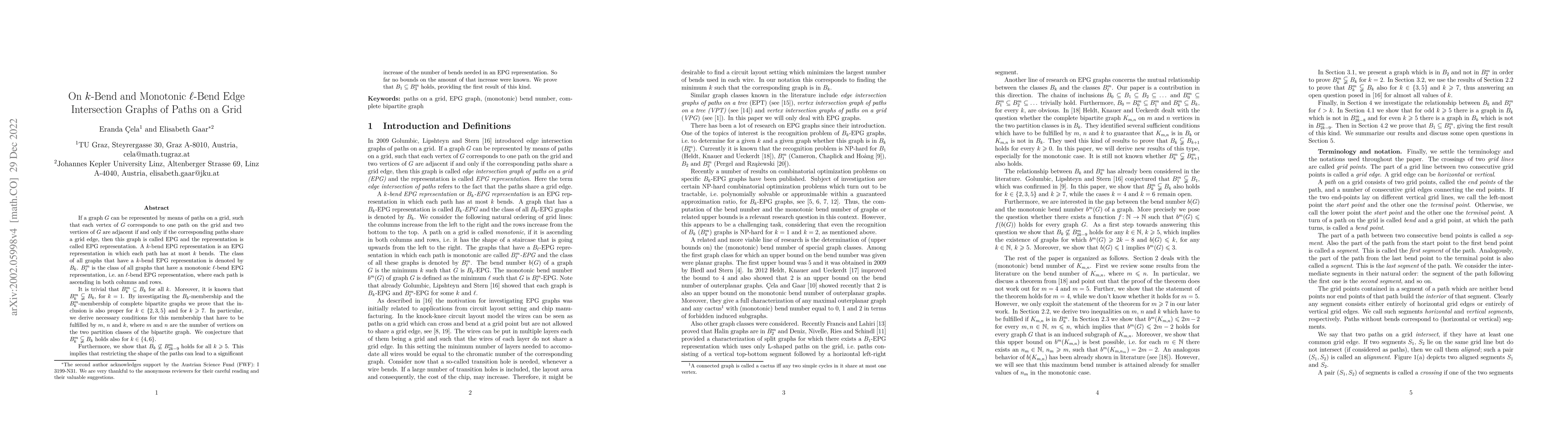 Thumbnail for On $k$-Bend and Monotonic $\ell$-Bend Edge Intersection Graphs of Paths
  on a Grid