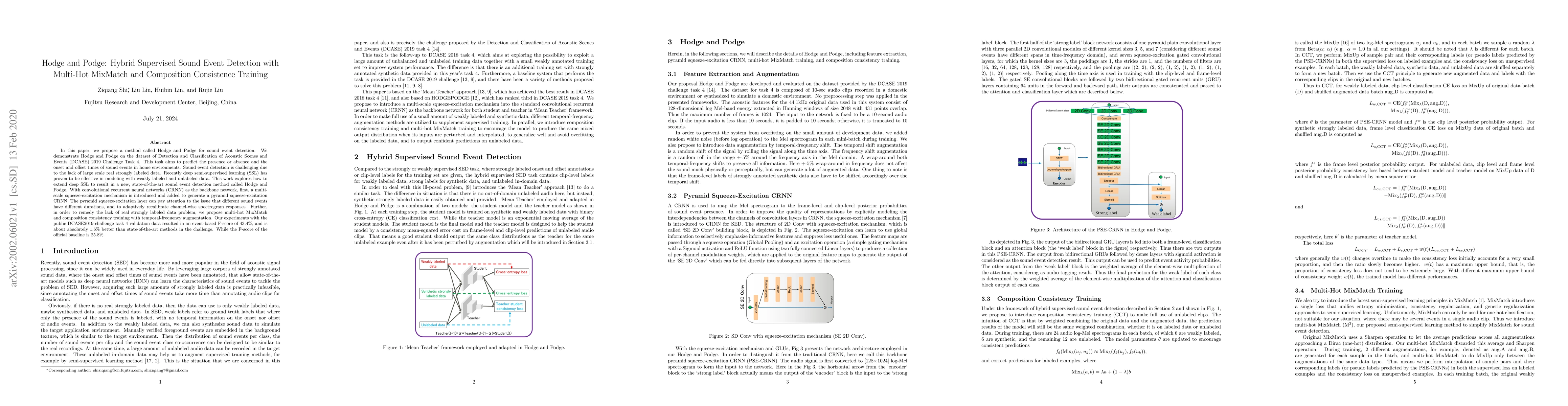 Thumbnail for Hodge and Podge: Hybrid Supervised Sound Event Detection with Multi-Hot
  MixMatch and Composition Consistence Training