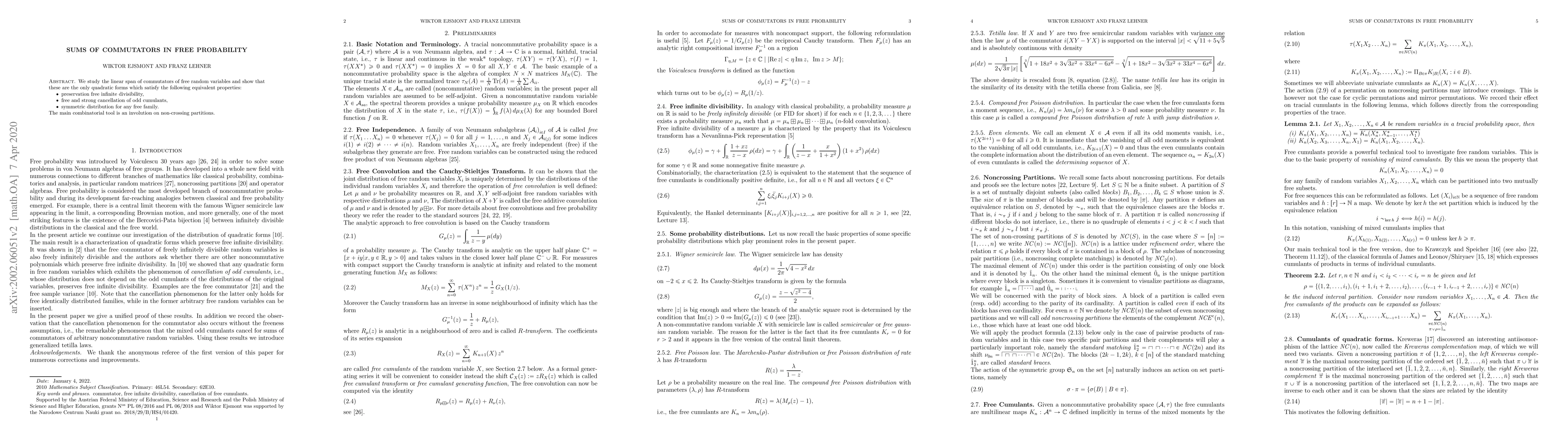 Thumbnail for Sums of Commutators in Free Probability