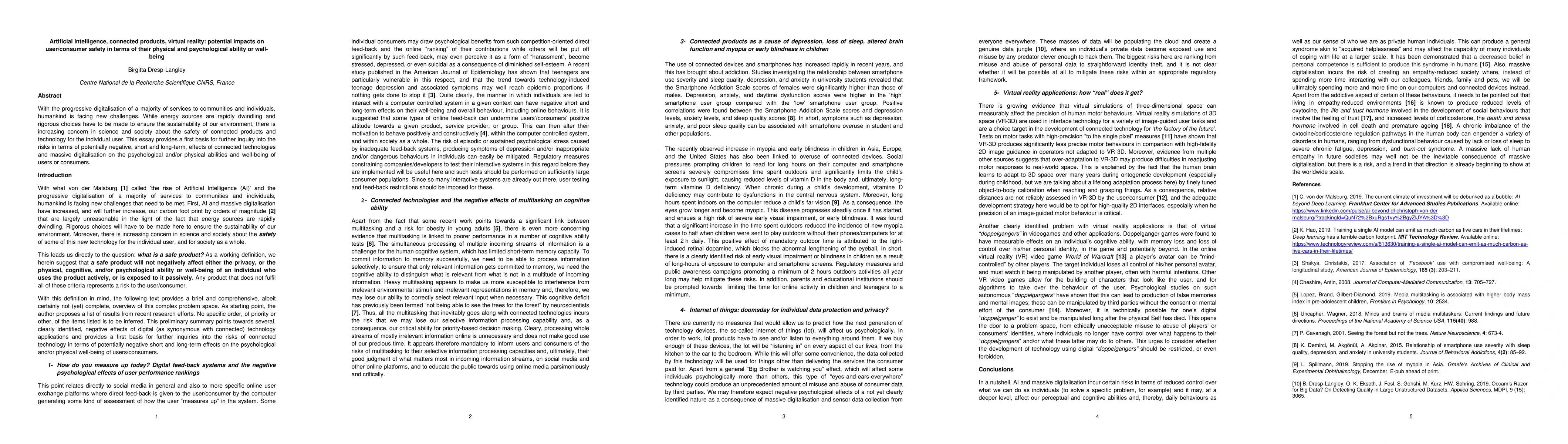 Thumbnail for Artificial Intelligence, connected products, virtual reality: potential
  impacts on consumer safety in terms of their physical and psychological
  ability or well-being