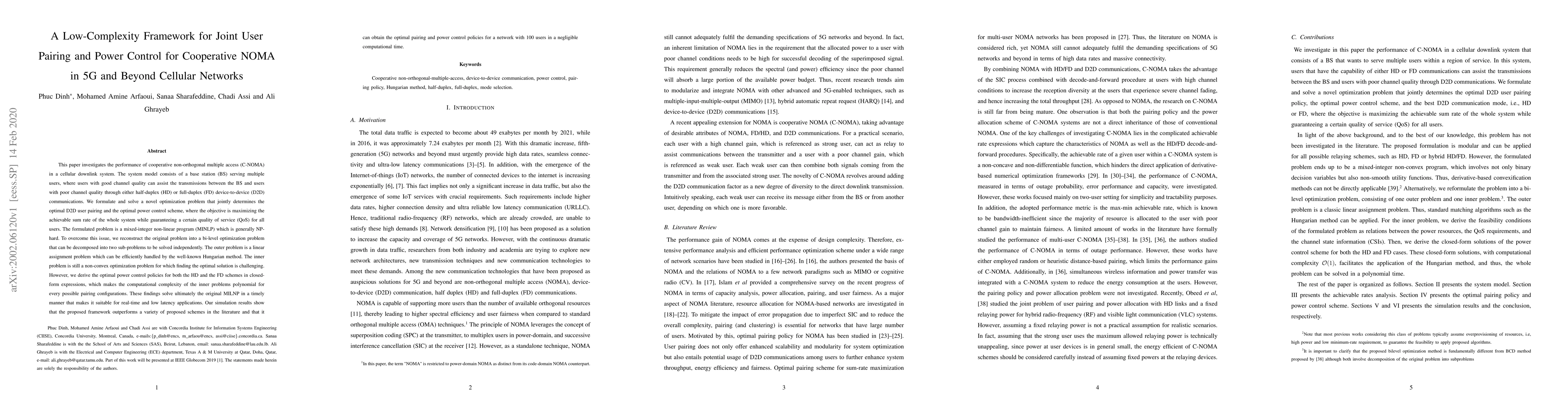 Thumbnail for A Low-Complexity Framework for Joint User Pairing and Power Control for
  Cooperative NOMA in 5G and Beyond Cellular Networks