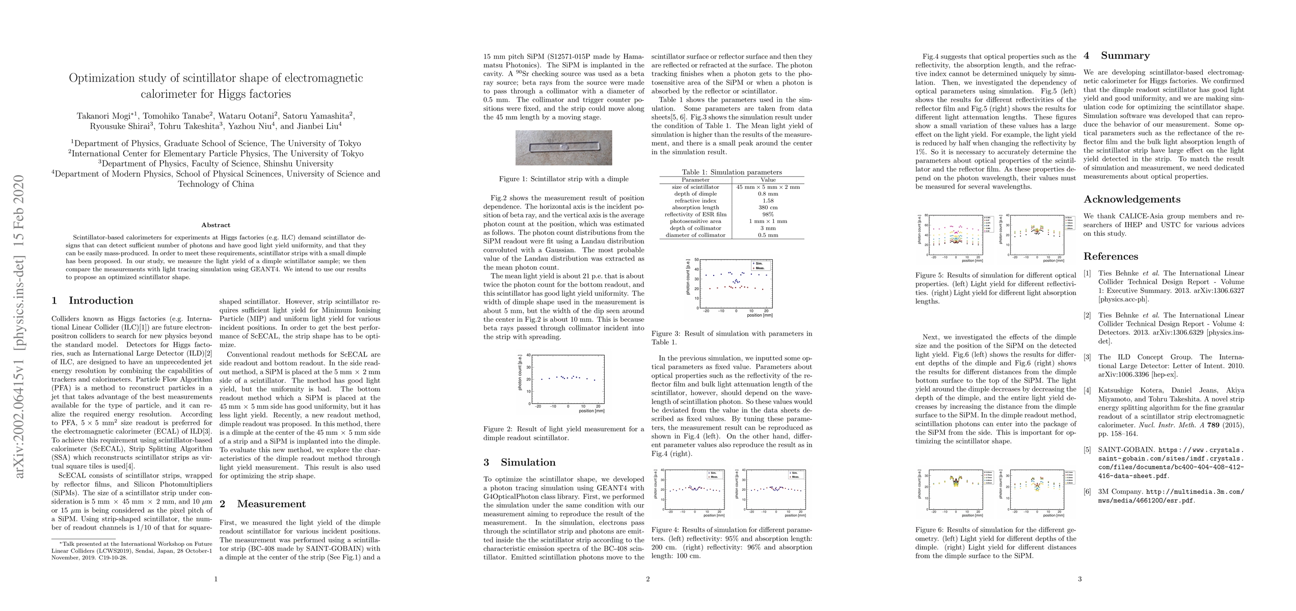 Thumbnail for Optimization study of scintillator shape of electromagnetic calorimeter
  for Higgs factories