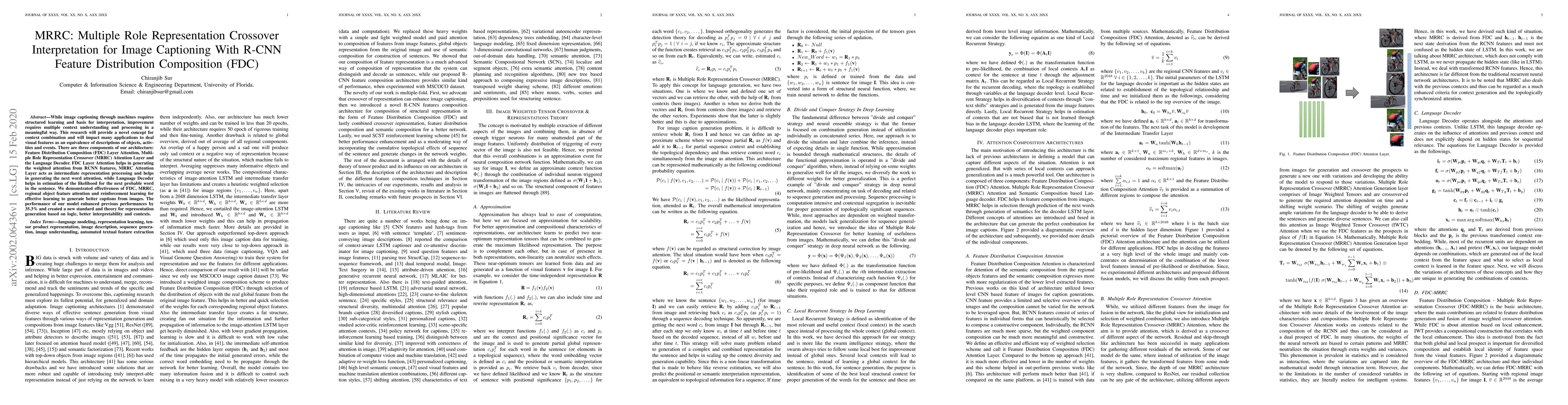 Thumbnail for MRRC: Multiple Role Representation Crossover Interpretation for Image
  Captioning With R-CNN Feature Distribution Composition (FDC)