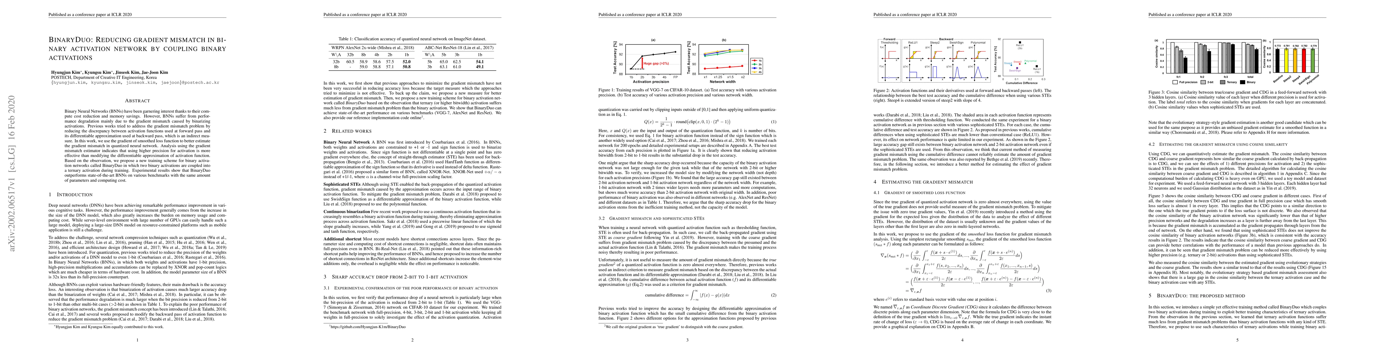 Thumbnail for BinaryDuo: Reducing Gradient Mismatch in Binary Activation Network by
  Coupling Binary Activations