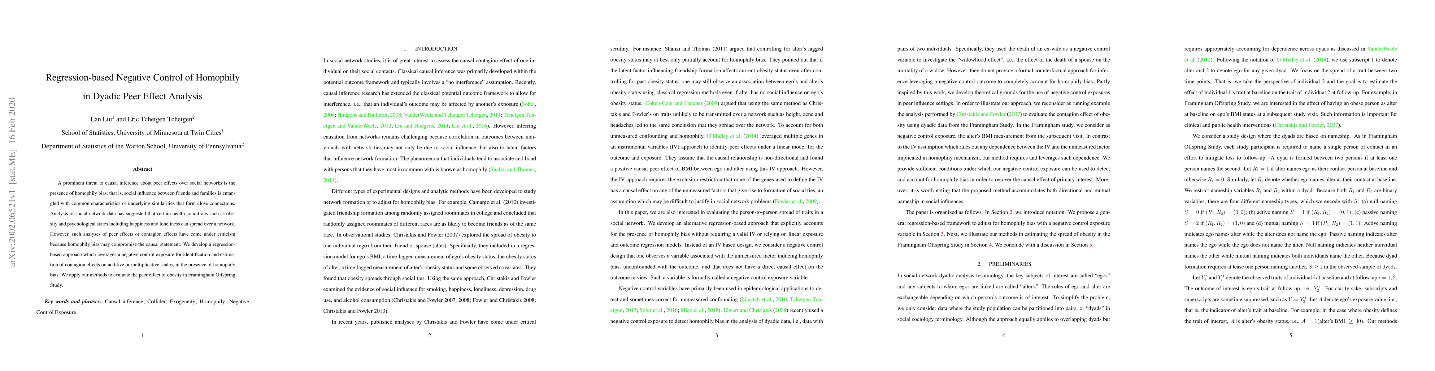 Thumbnail for Regression-based Negative Control of Homophily in Dyadic Peer Effect
  Analysis