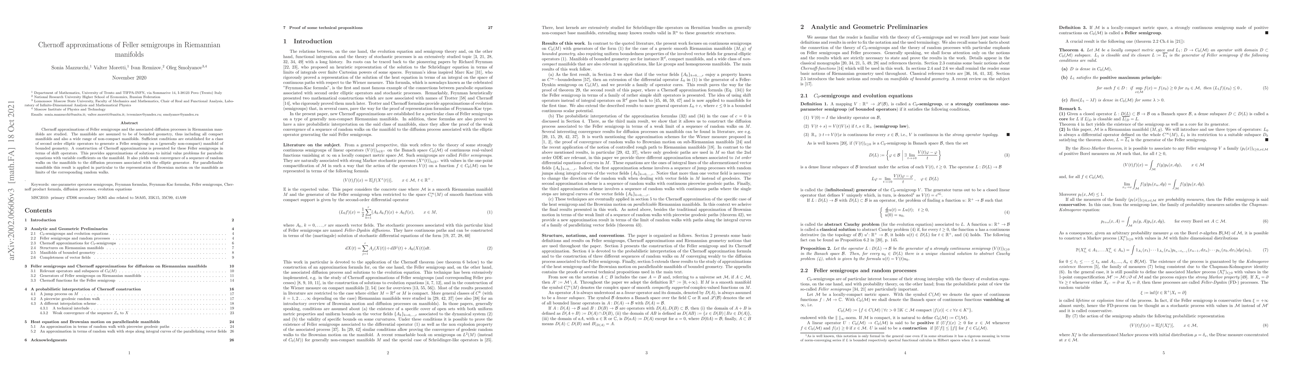 Thumbnail for Chernoff approximations of Feller semigroups in Riemannian manifolds