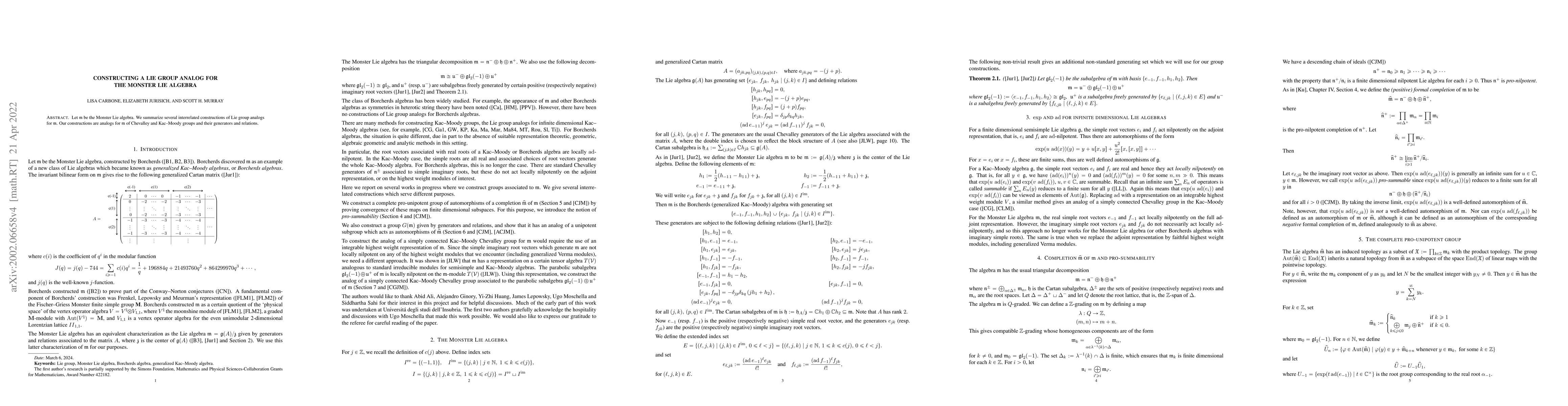 Thumbnail for Constructing a Lie group analog for the Monster Lie algebra